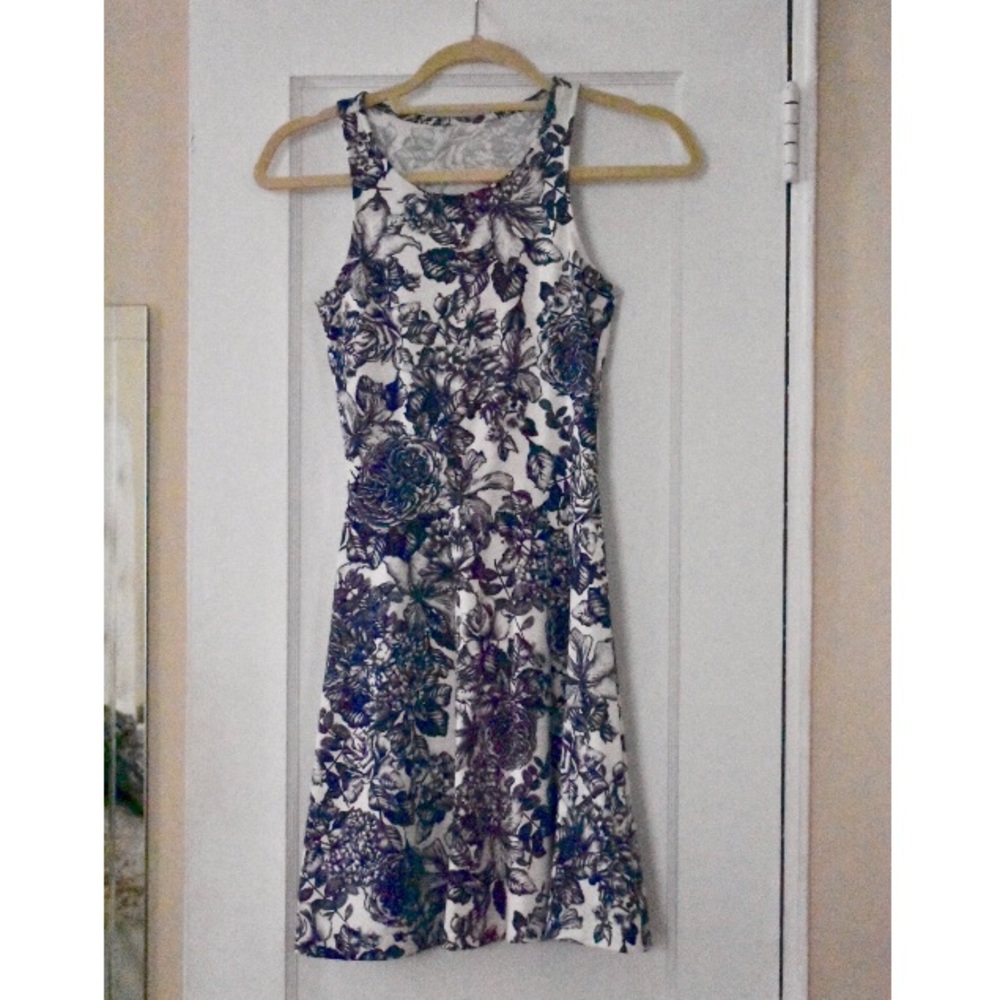 Blue and white floral print dress